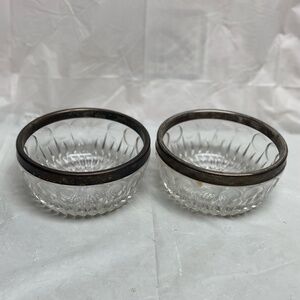 Vintage, 2-pc Elegant, Coin Dot Pressed Bowl with Silver Trim 2.5in H and 85in D